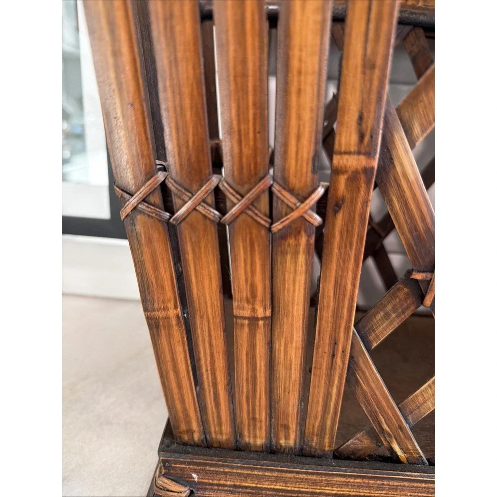 Vintage Bamboo Magazine Rack Boho Coastal Lattice Storage Basket ES005
